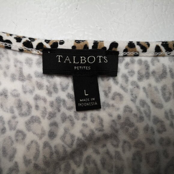 Talbots Petites Ladies Size Large Black White & Tan Animal Print Top - Picture 3 of 9